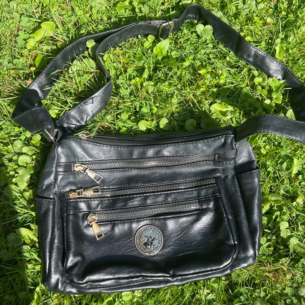 vintage beverly hills polo club leather crossbody bag with gold zippers